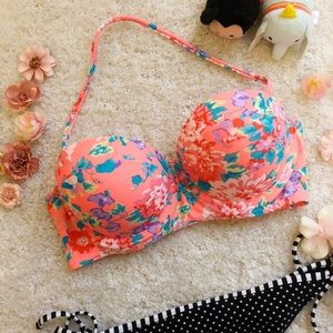 Bright Coral Floral Bikini Top